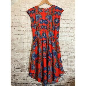 Collective Concepts Dress Womens Large Red & Blue Floral A Line Midi Flowy
